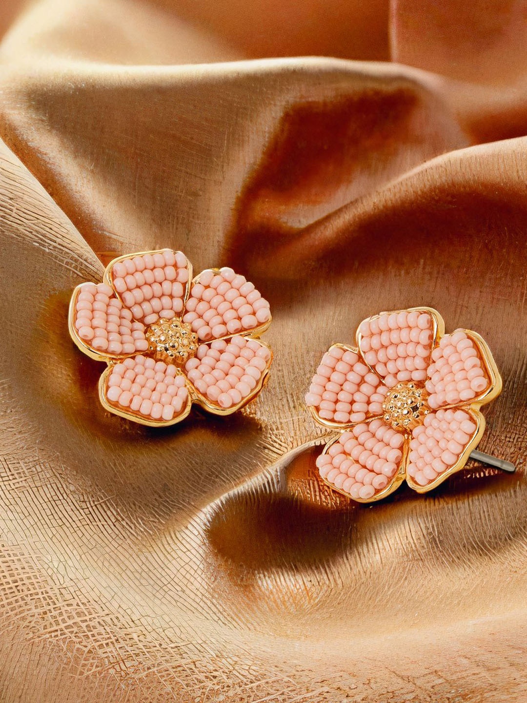 Accessorize Artificial Beaded Floral Studs, Gold