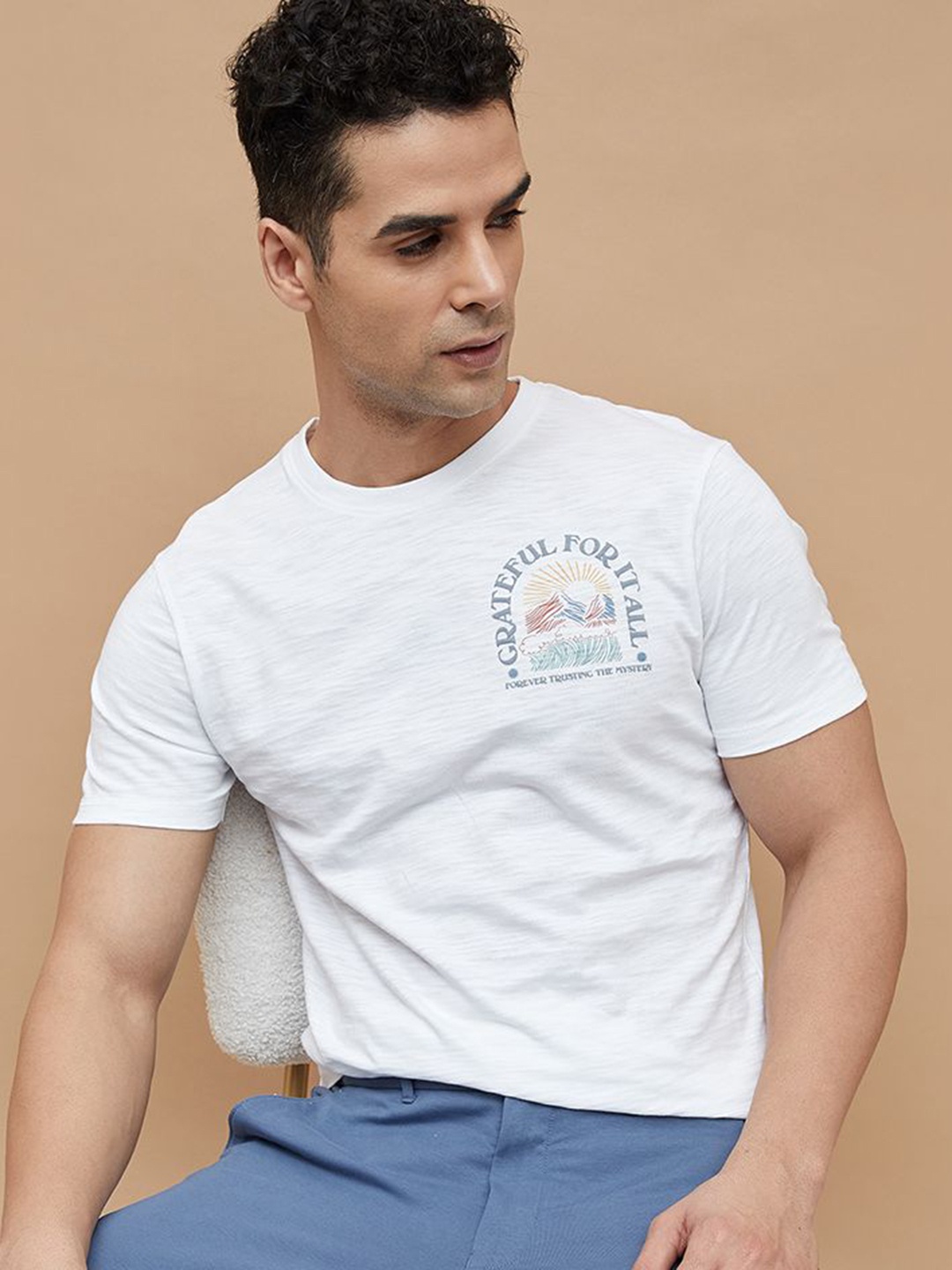 

CODE by Lifestyle Men Graphic Printed Round Neck Cotton T-shirt, White