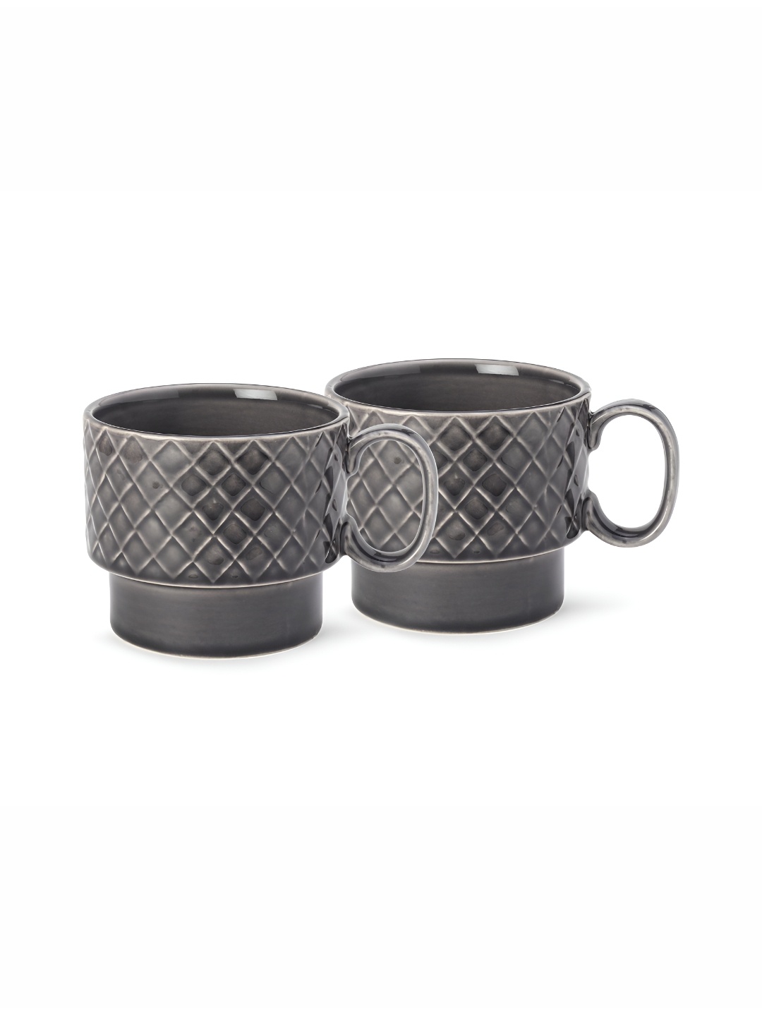 

BODHI HOUSE Grey & White 2 Pieces Checked Glossy Ceramic Mugs 500ml Each