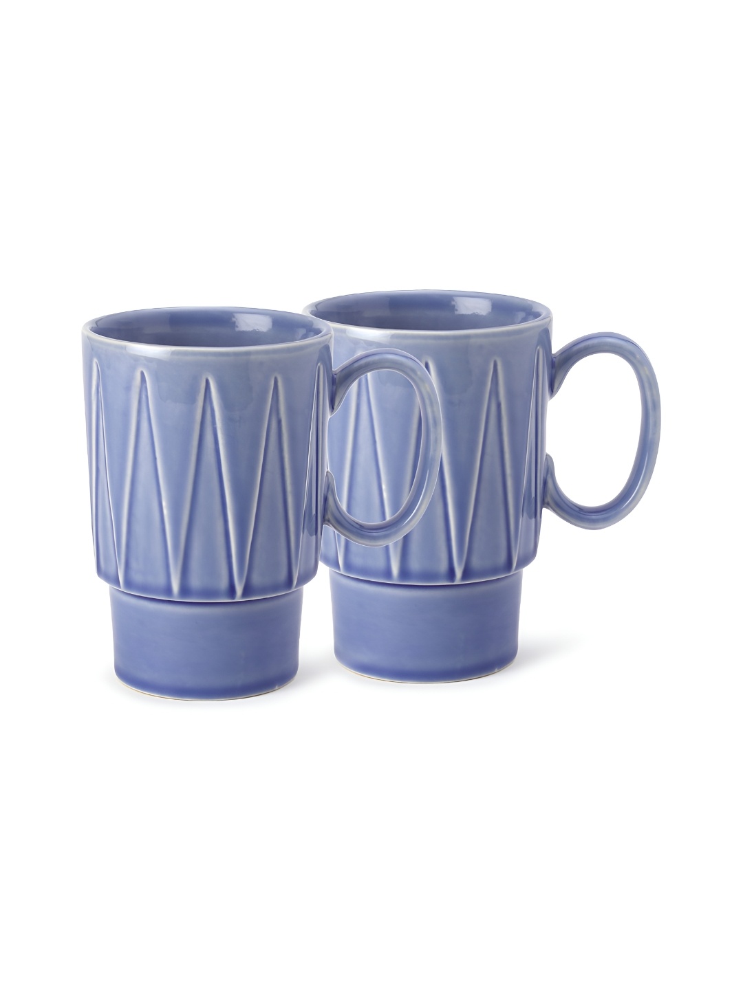 

BODHI HOUSE Blue & White 2 Pieces Geometric Printed Glossy Ceramic Mugs 350 ml Each