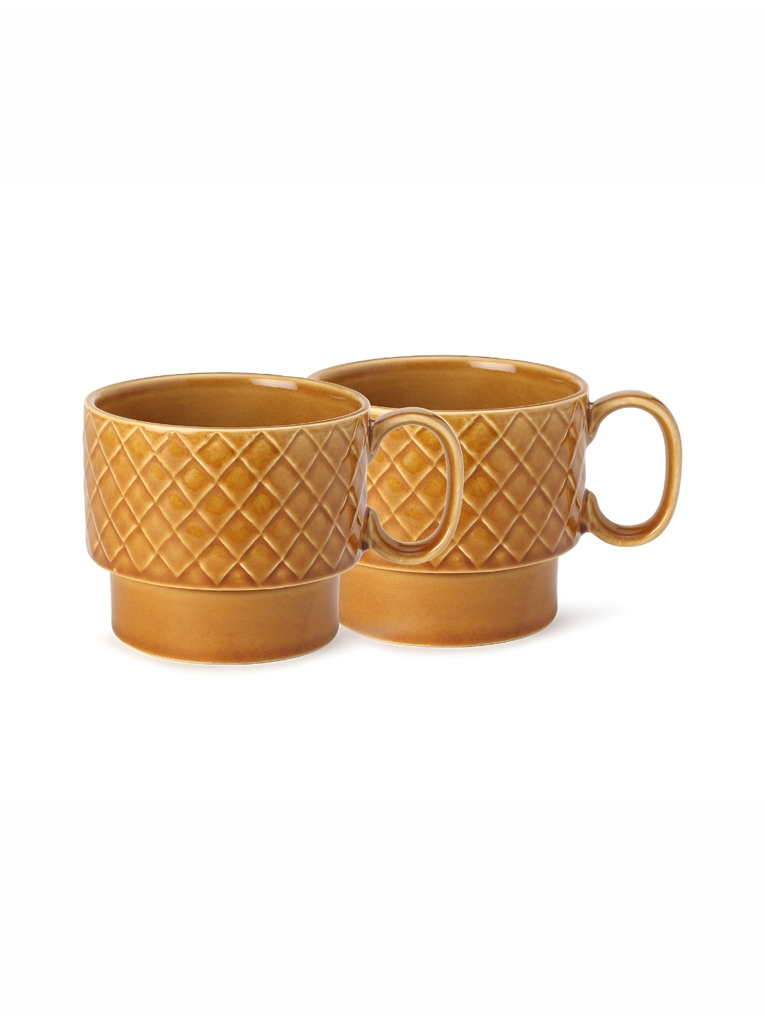 

BODHI HOUSE Brown 2 Pieces Checked Glossy Ceramic Mugs 500ml Each