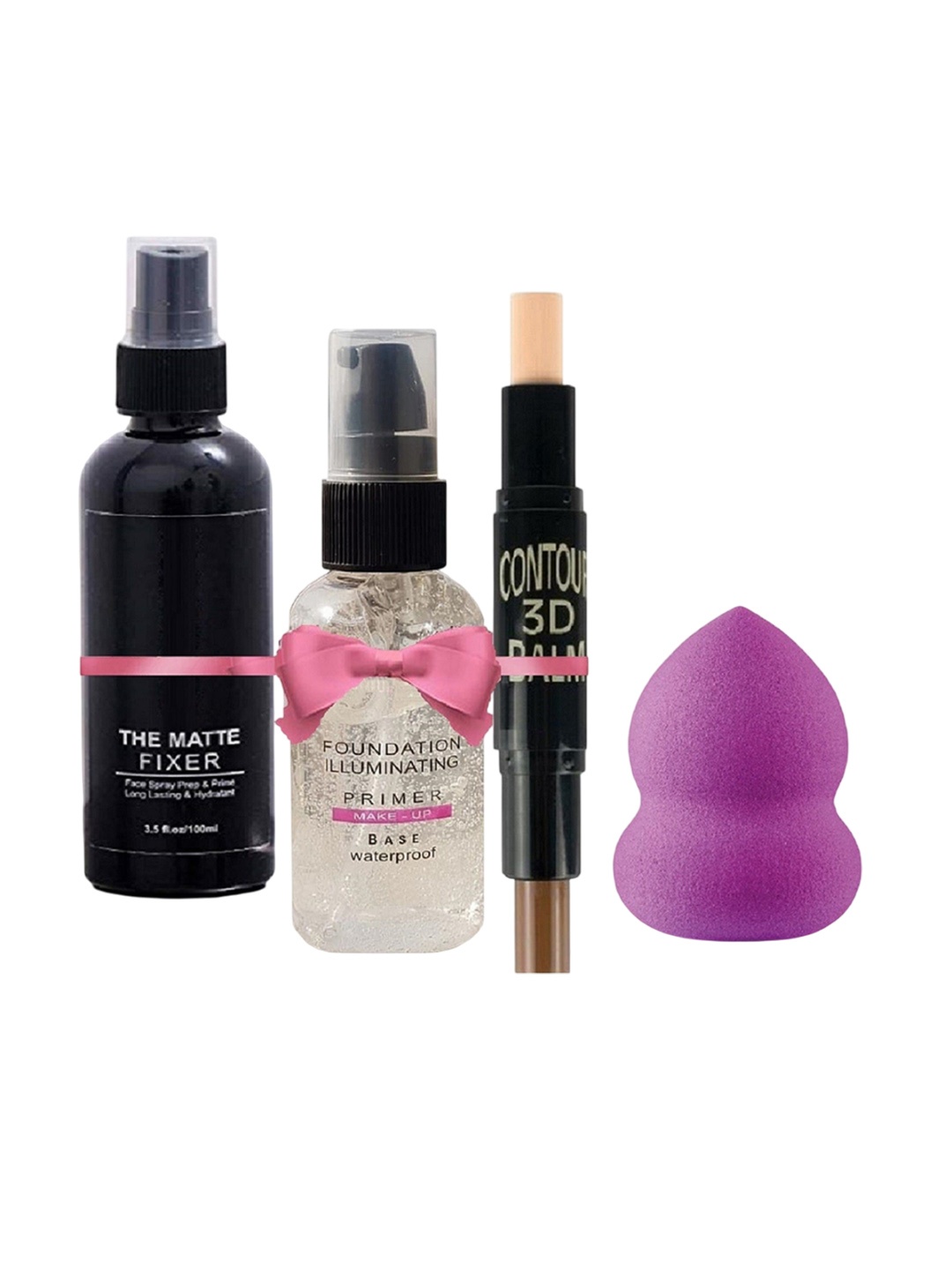 

CIVAKI Set Of 4 Waterproof Primer - 50ml With Fixer - 100 ml, Contour Stick & Blender, Black