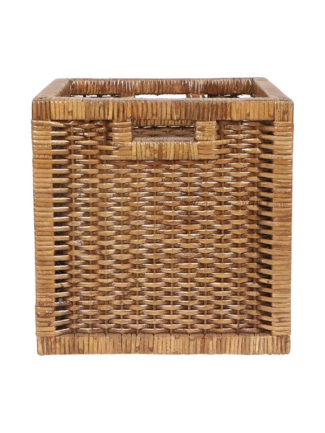 

akway Brown Textured Wooden Core Fruit and Vegetable Basket