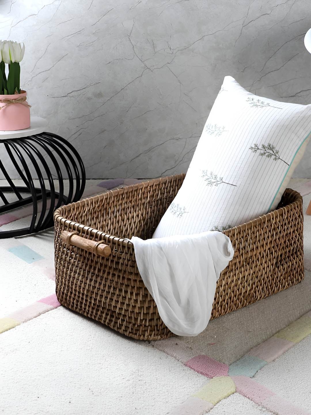 

akway Camel Brown Rattan Fruit And Vegetable Basket