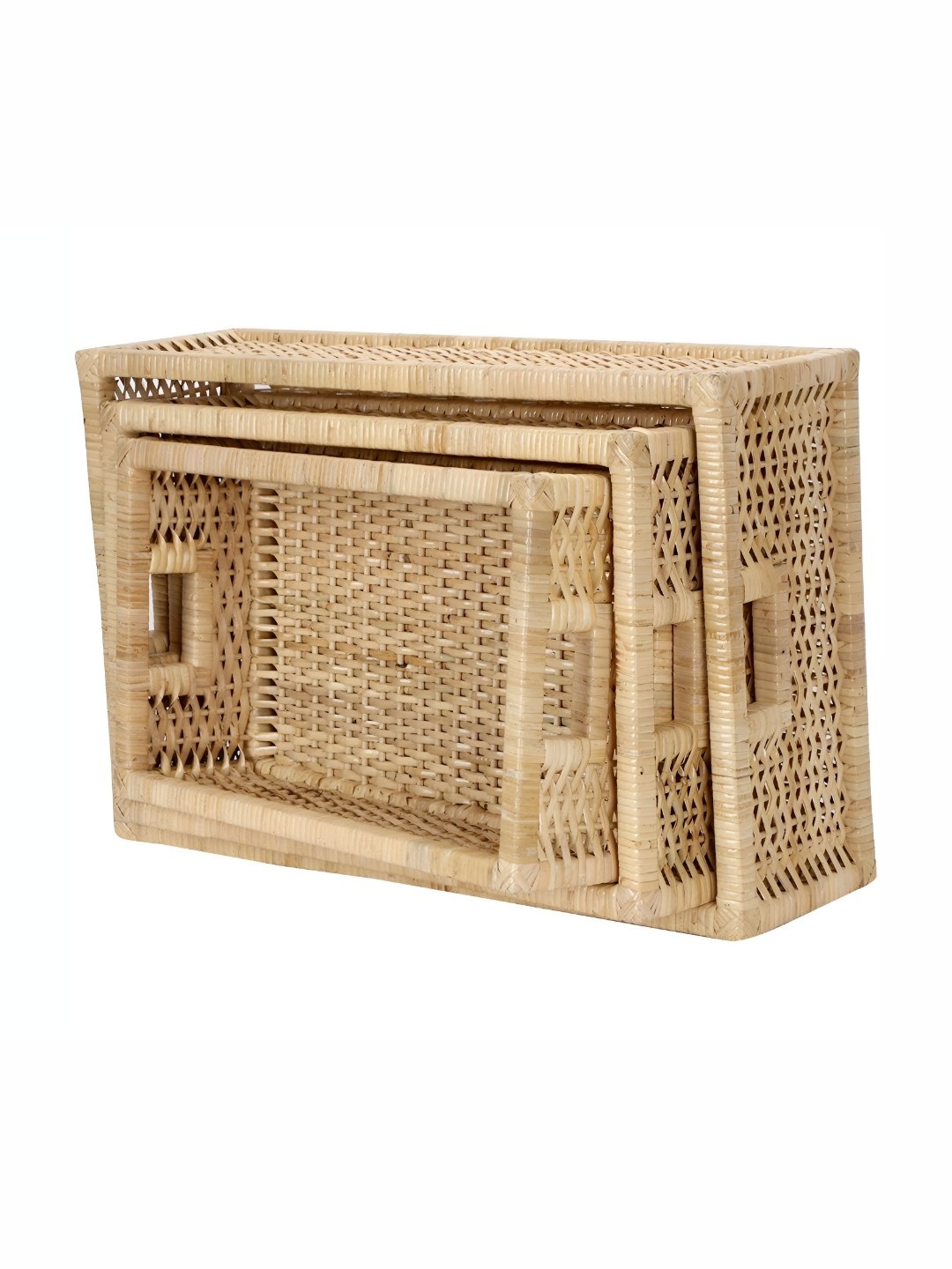 

akway Beige 3 Pieces Rattan Fruit And Vegetable Basket