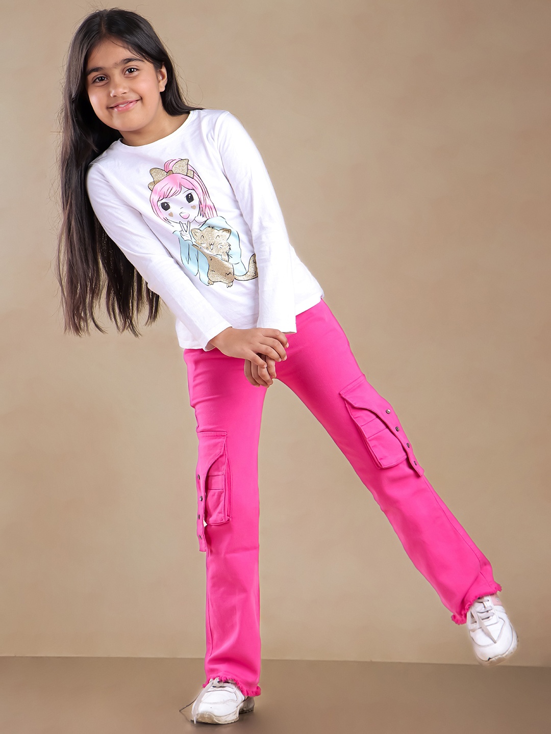 

Nino Togs Girls Flared Low Distress Stretchable Jeans, Pink