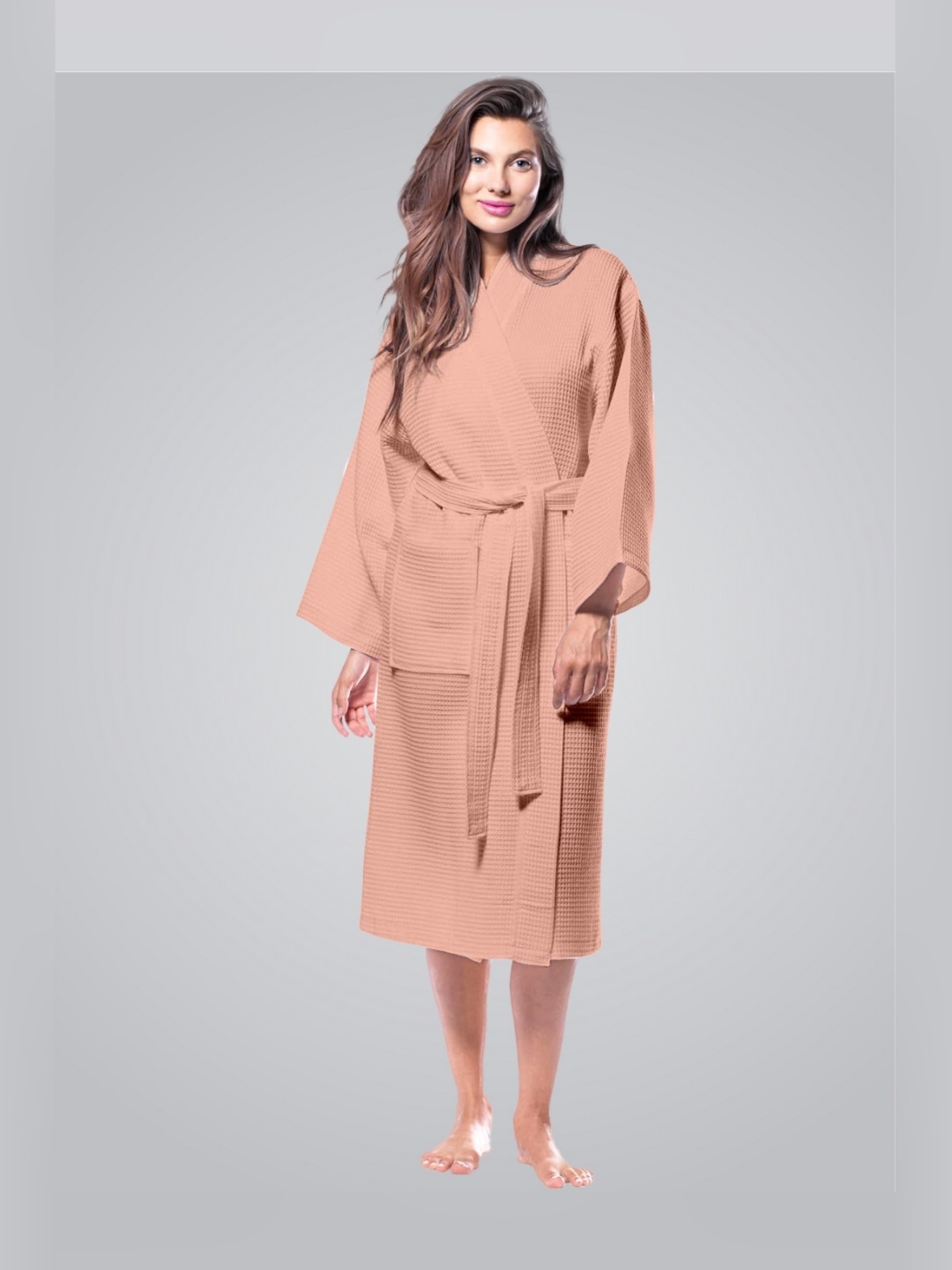 

Enchant Home Peach-Coloured Waffled Cotton Bath Robe