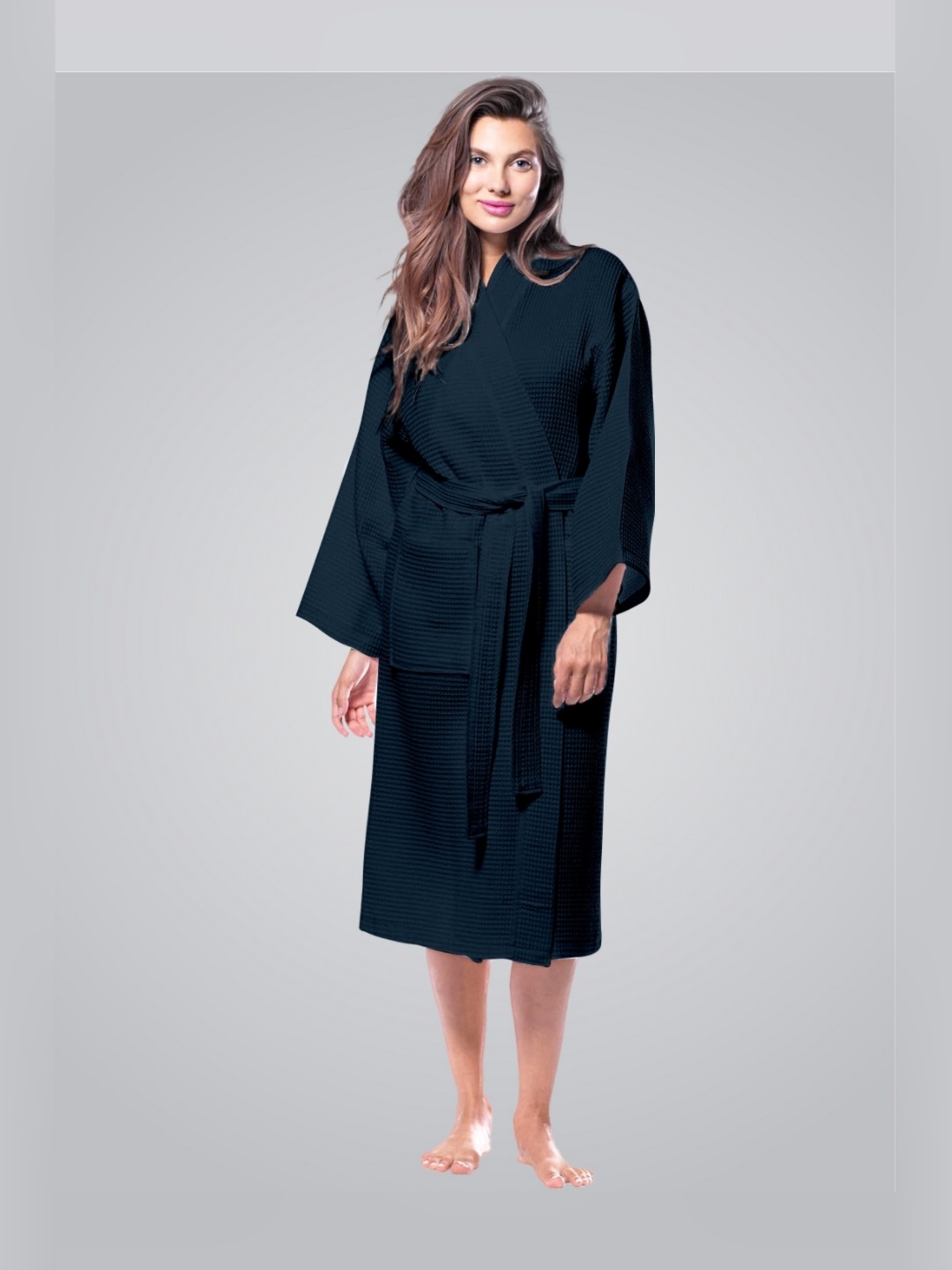 

Enchant Home Navy Blue Waffled Cotton Bath Robe