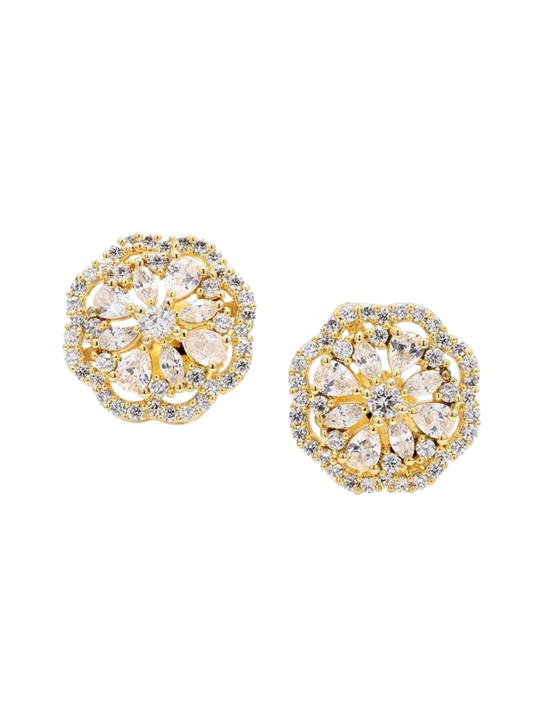 

Kezlin Gold-Plated American Diamond Studded Circular Shaped Studs, White