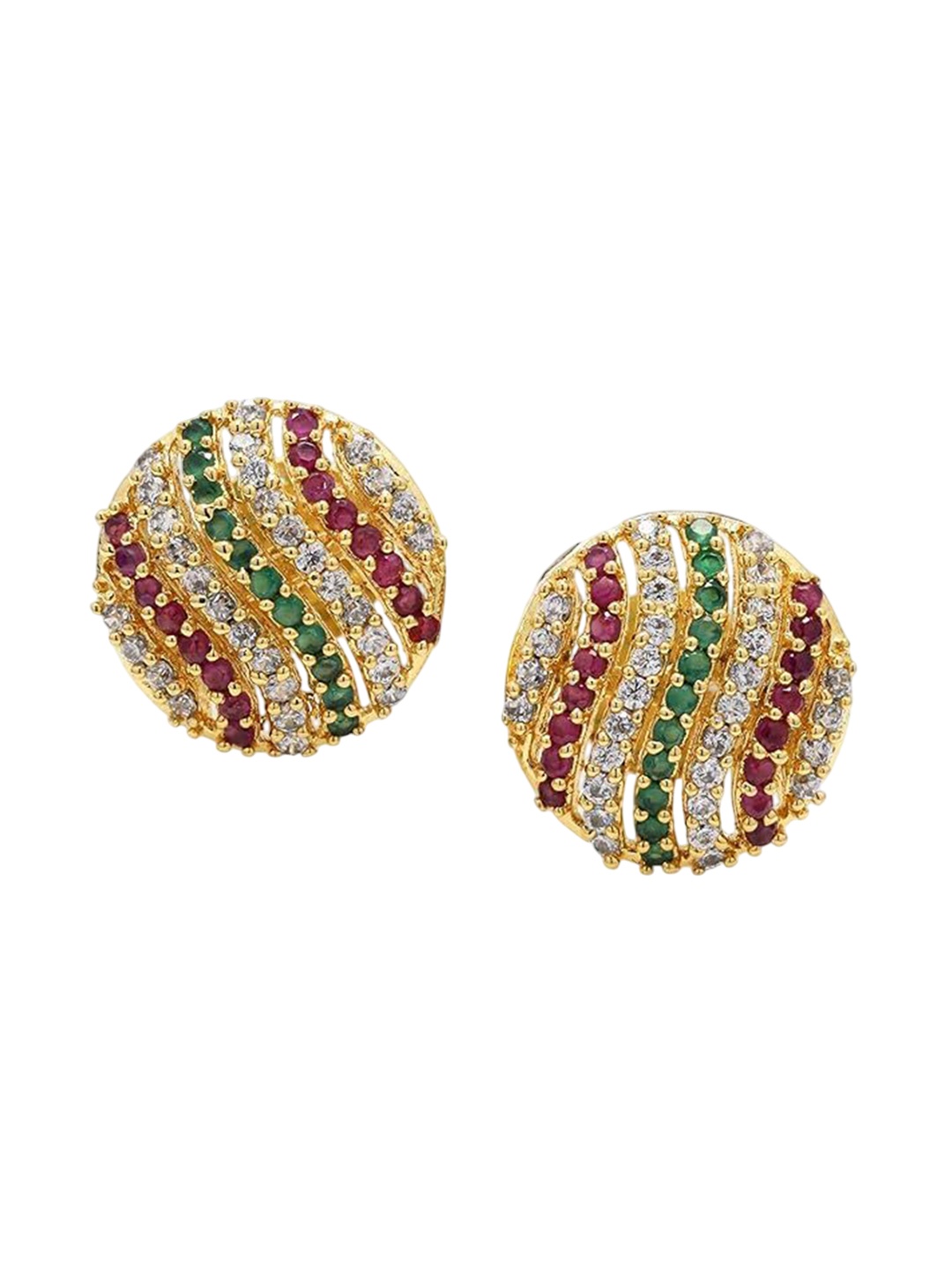 

Kezlin Gold-Plated Contemporary Shaped American Diamonds Studded Studs