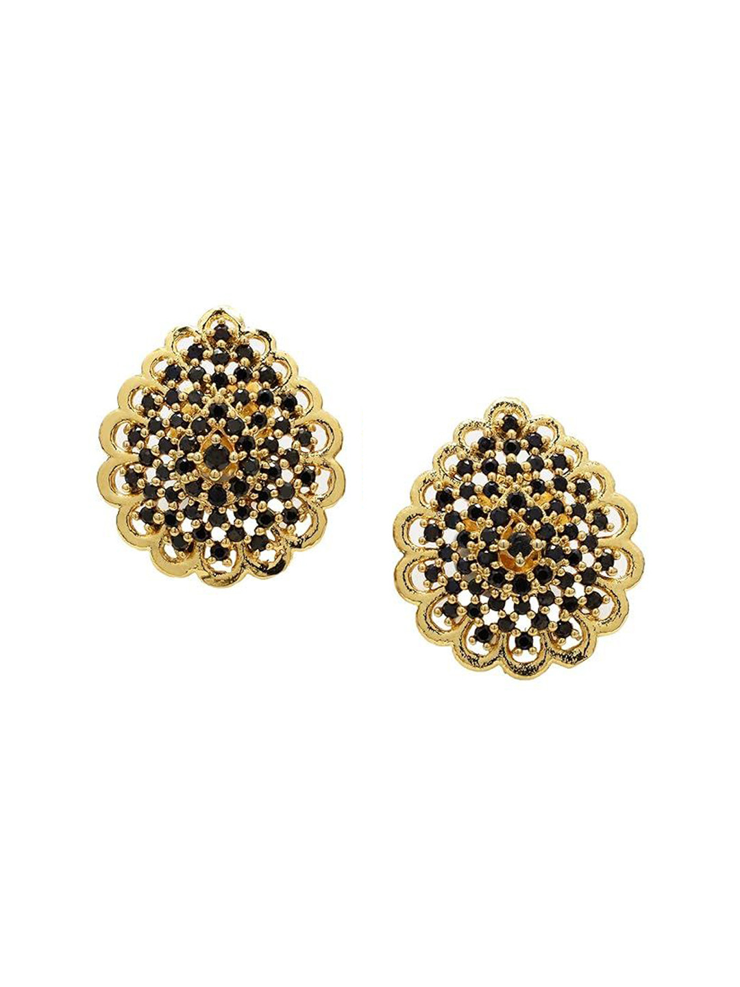 

Kezlin Gold-Plated American Diamond Studded Teardrop Shaped Studs, Black