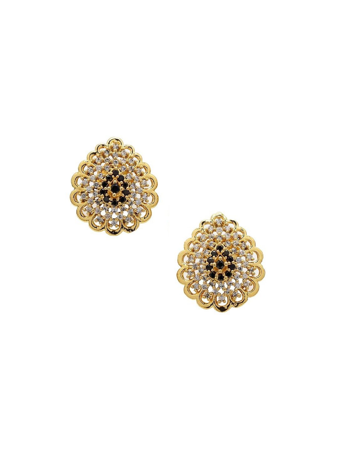 

Kezlin Gold-Plated American Diamond Studded Contemporary Shaped Studs, Green