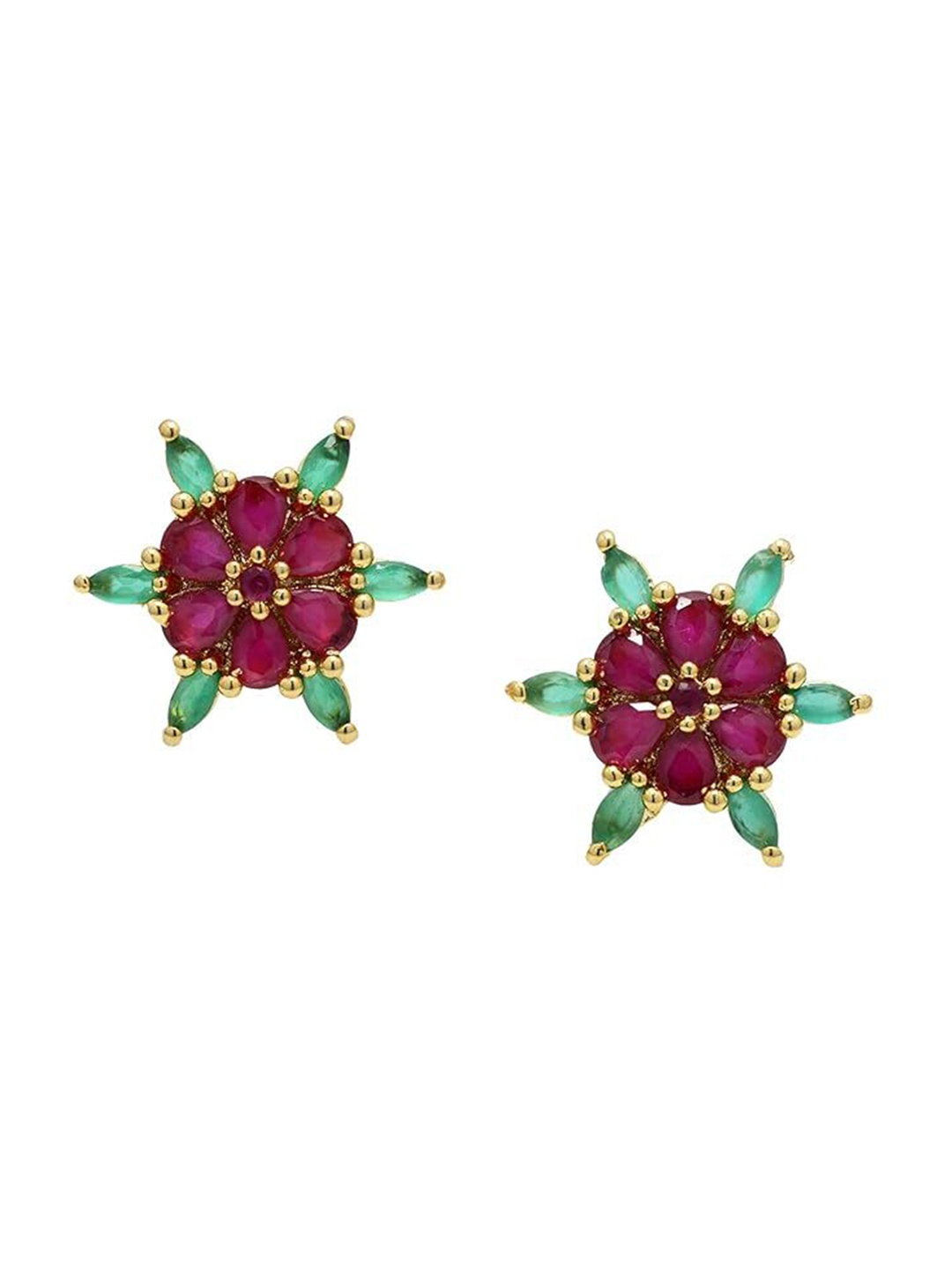 

Kezlin Gold-Plated American Diamond Studded Floral Shaped Studs, Pink