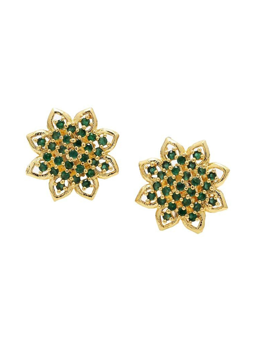 

Kezlin Gold-Plated American Diamond Studded Floral Shaped Studs, Green