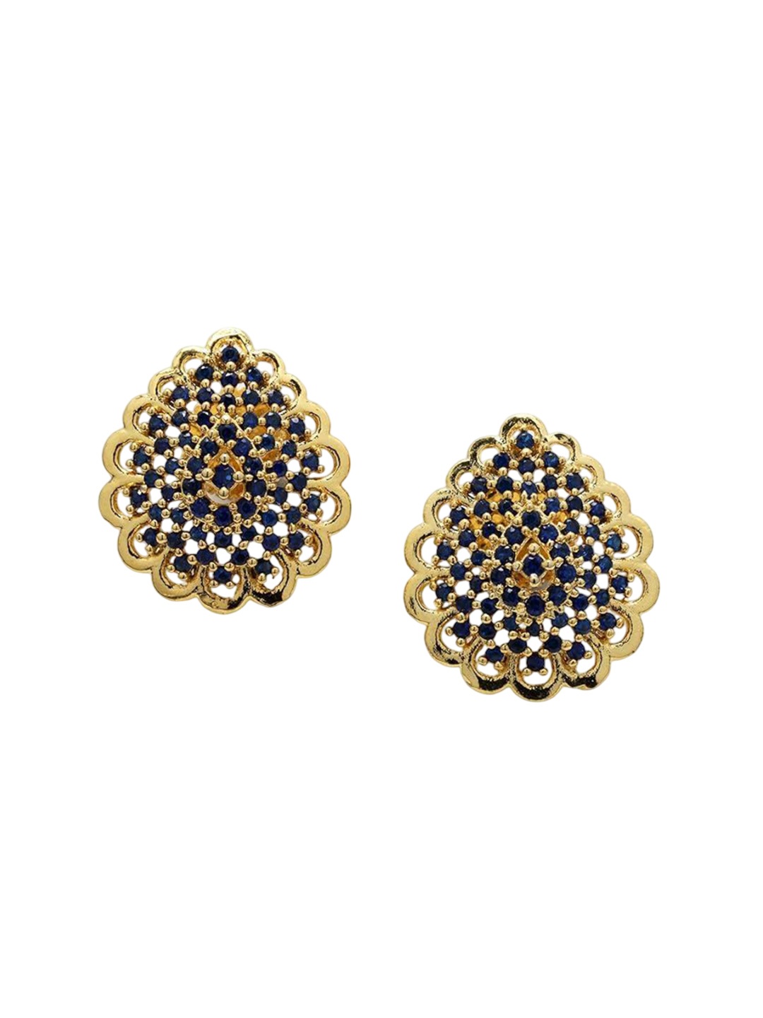 

Kezlin Gold-Plated American Diamond Studded Teardrop Shaped Studs, Blue