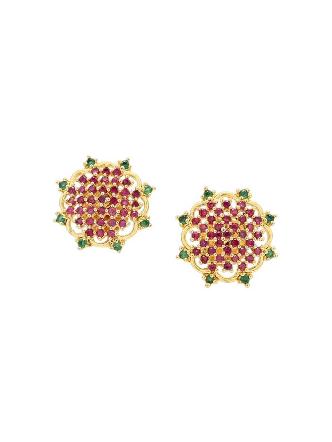 

Kezlin Gold-Plated American Diamond Studded Contemporary Shaped Studs, Green