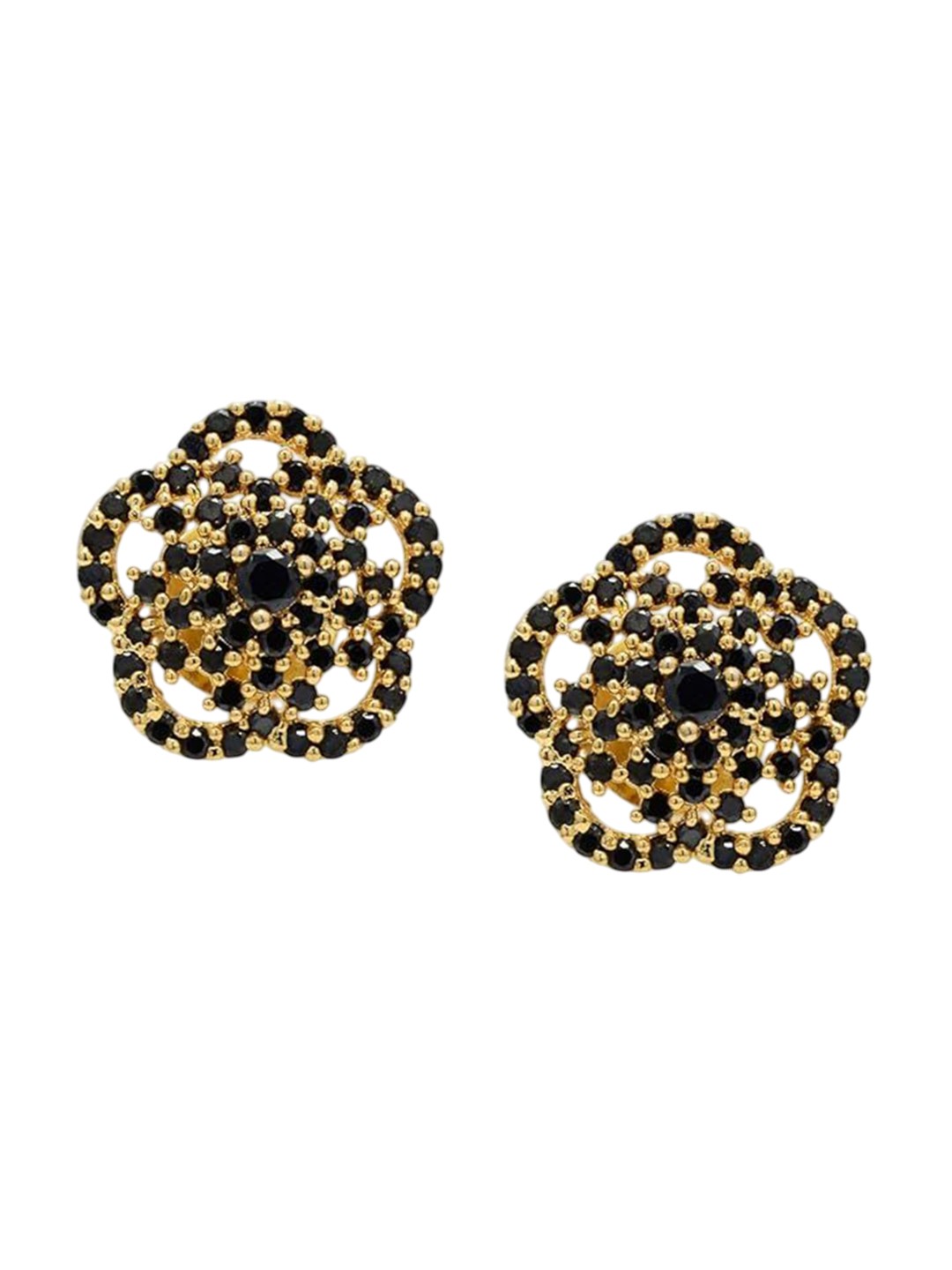 

Kezlin Gold-Plated American Diamond Studded Floral Shaped Studs, Black