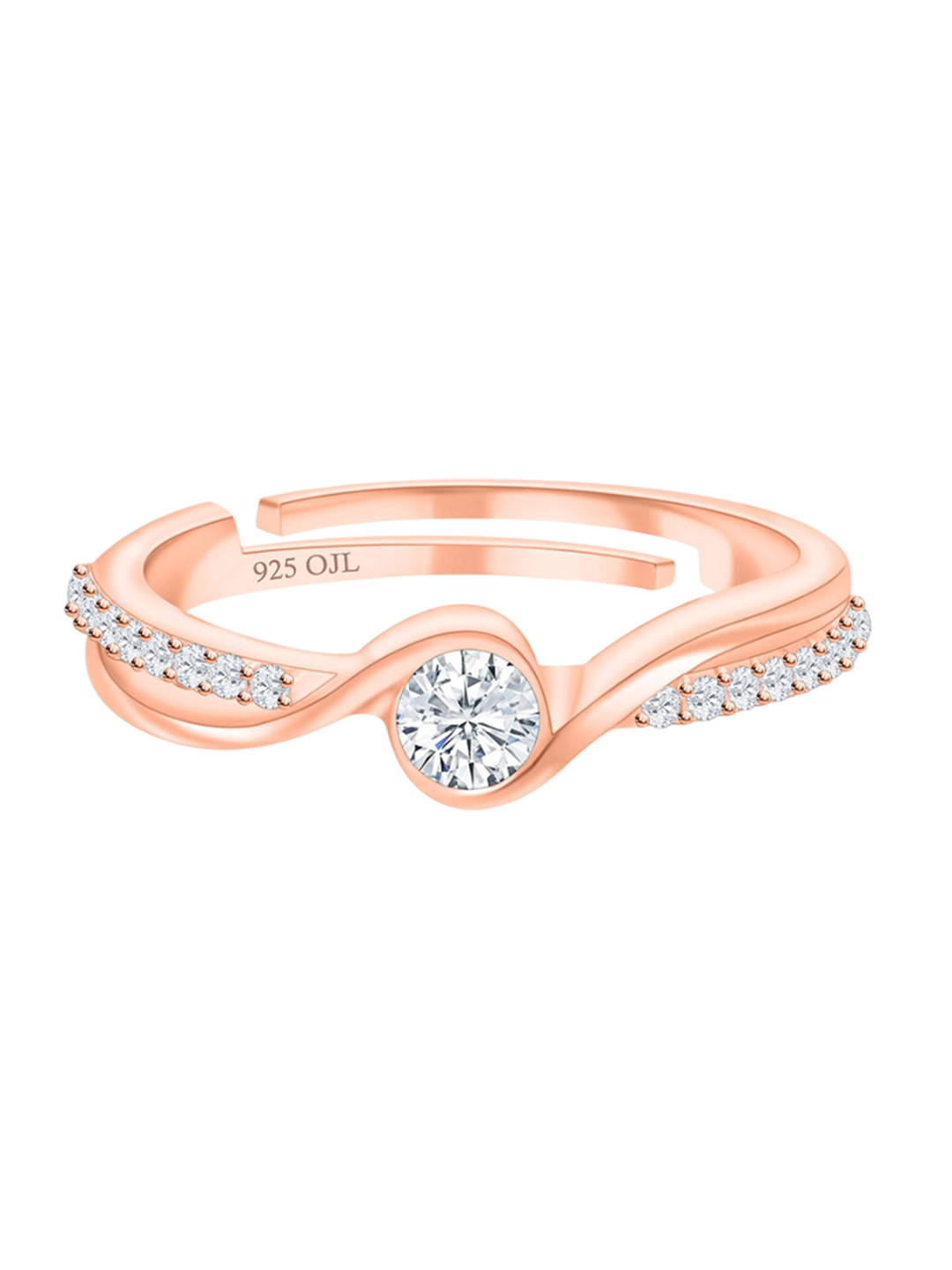

Ornate Jewels 925 Silver Rose Gold Plated American Diamond Studded Adjustable Finger Ring