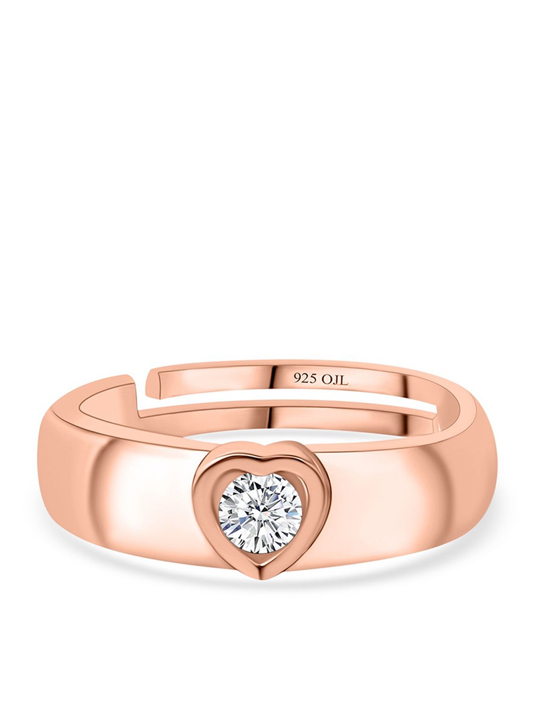 

Ornate Jewels Men 925 Silver Rose Gold Plated AD Studded Heart Adjustable Finger Ring