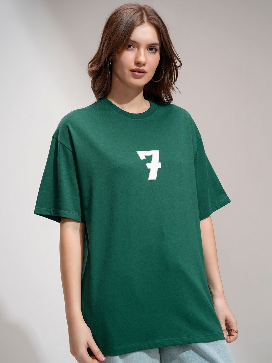 

Street By Tokyo Talkies Women Printed Drop-Shoulder Sleeves T-shirt, Green