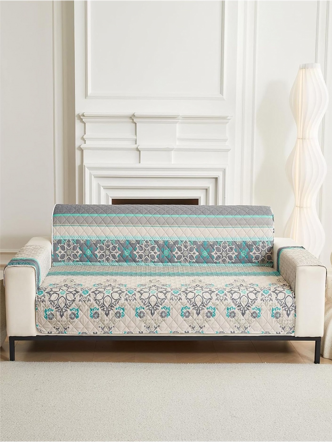 

HOUSE OF QUIRK Green & Cream Coloured 3 Seater Quilted Anti-Slip Water-Resistant Sofa Mat