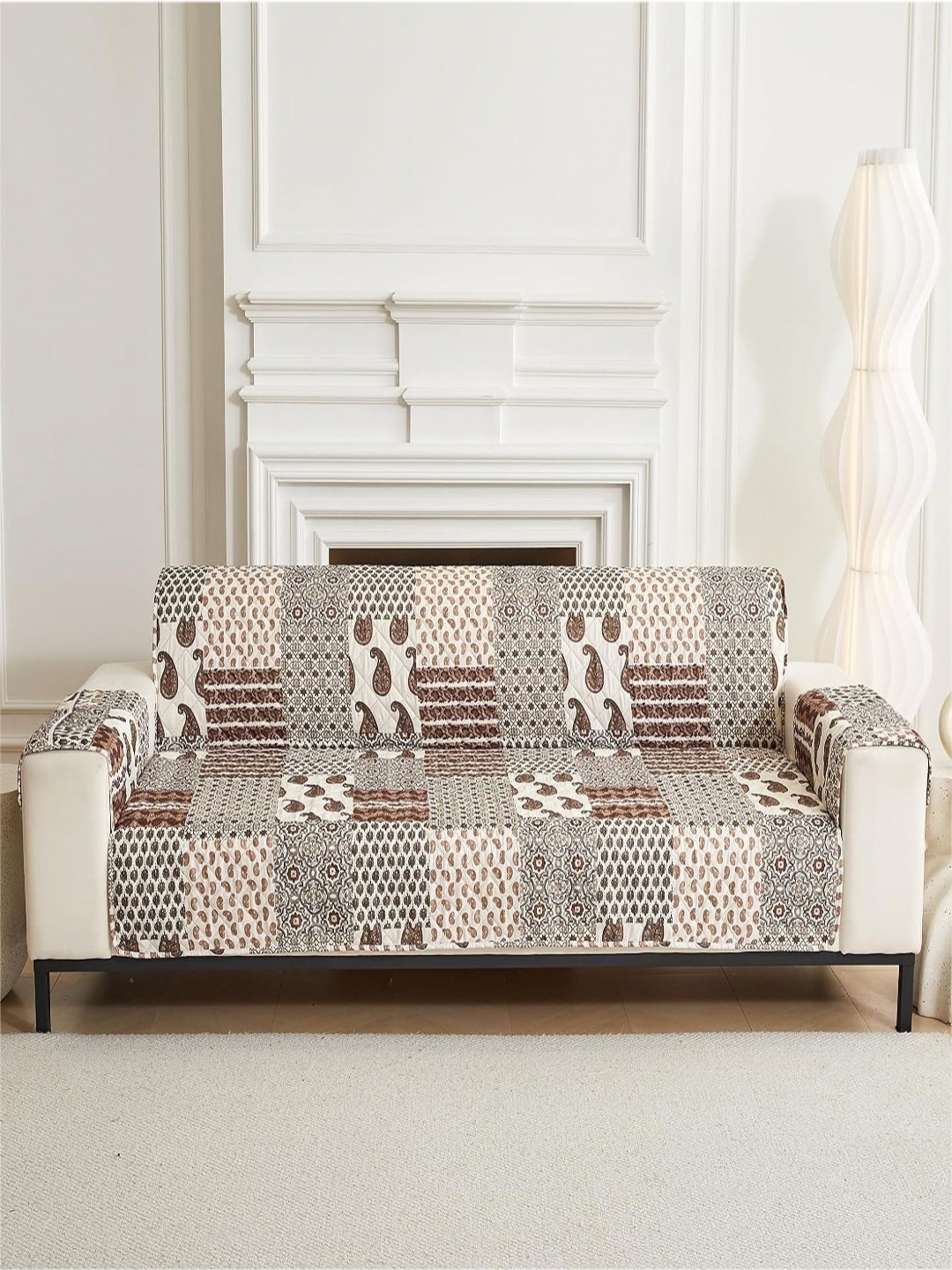 

HOUSE OF QUIRK Brown & Cream Coloured Three Seater Quilted Anti-Slip Sofa Mat