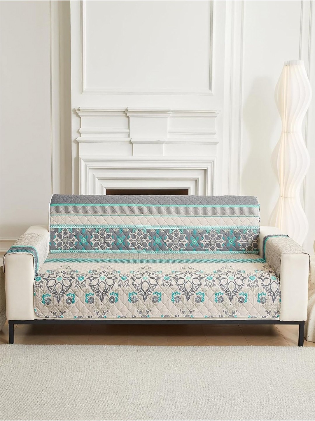 

HOUSE OF QUIRK Green & Blue Four Seater Quilted Anti-Slip Water-Resistant Sofa Mat