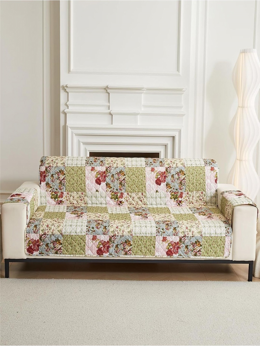 

HOUSE OF QUIRK Cream-Coloured Three Seater Quilted Anti-Slip Water-Resistant Sofa Mat