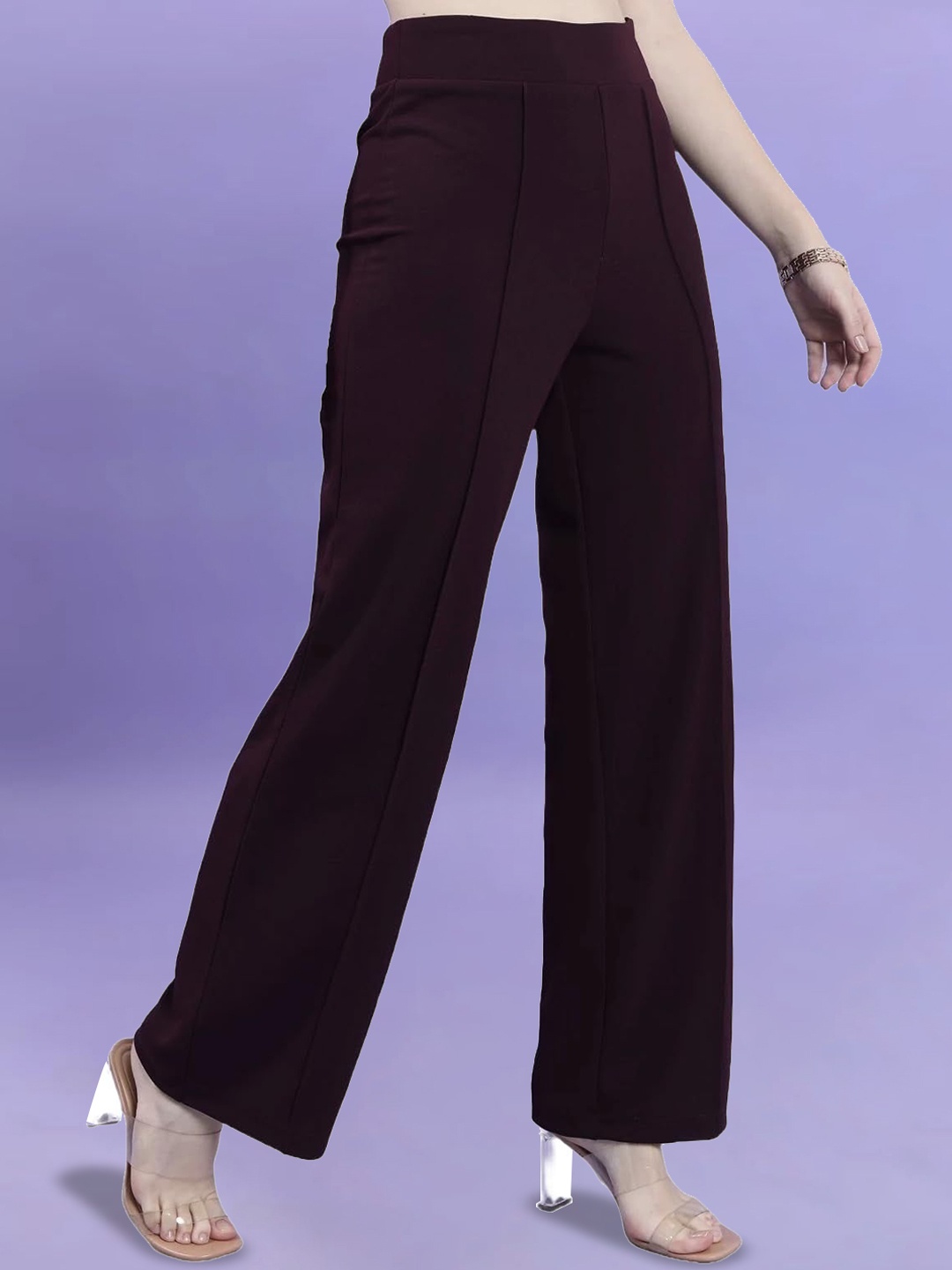 

BENZOS Women Cotton Mid-Rise Regular Trousers, Purple