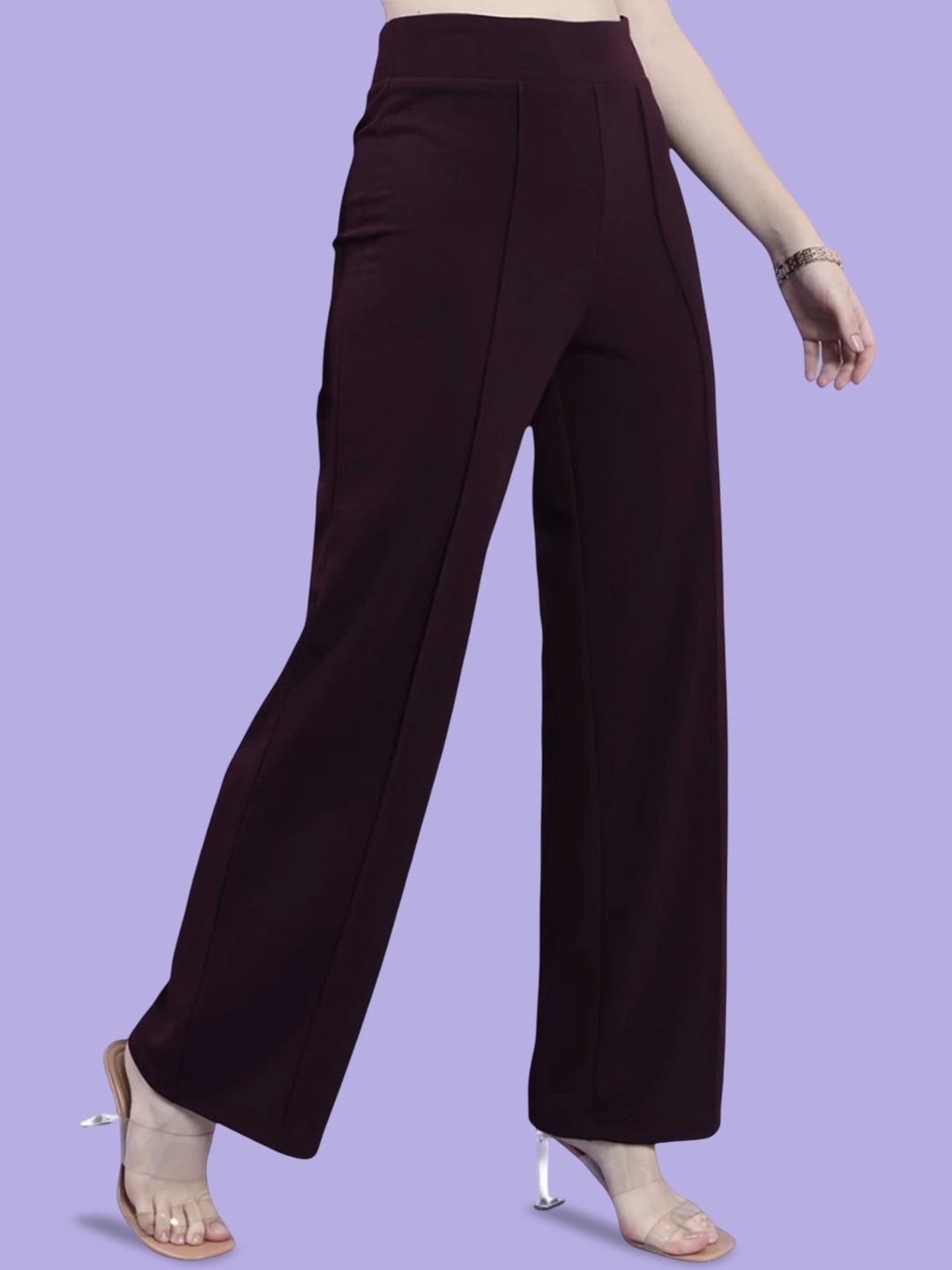 

BENZOS Women High-Rise Flared Trousers, Purple