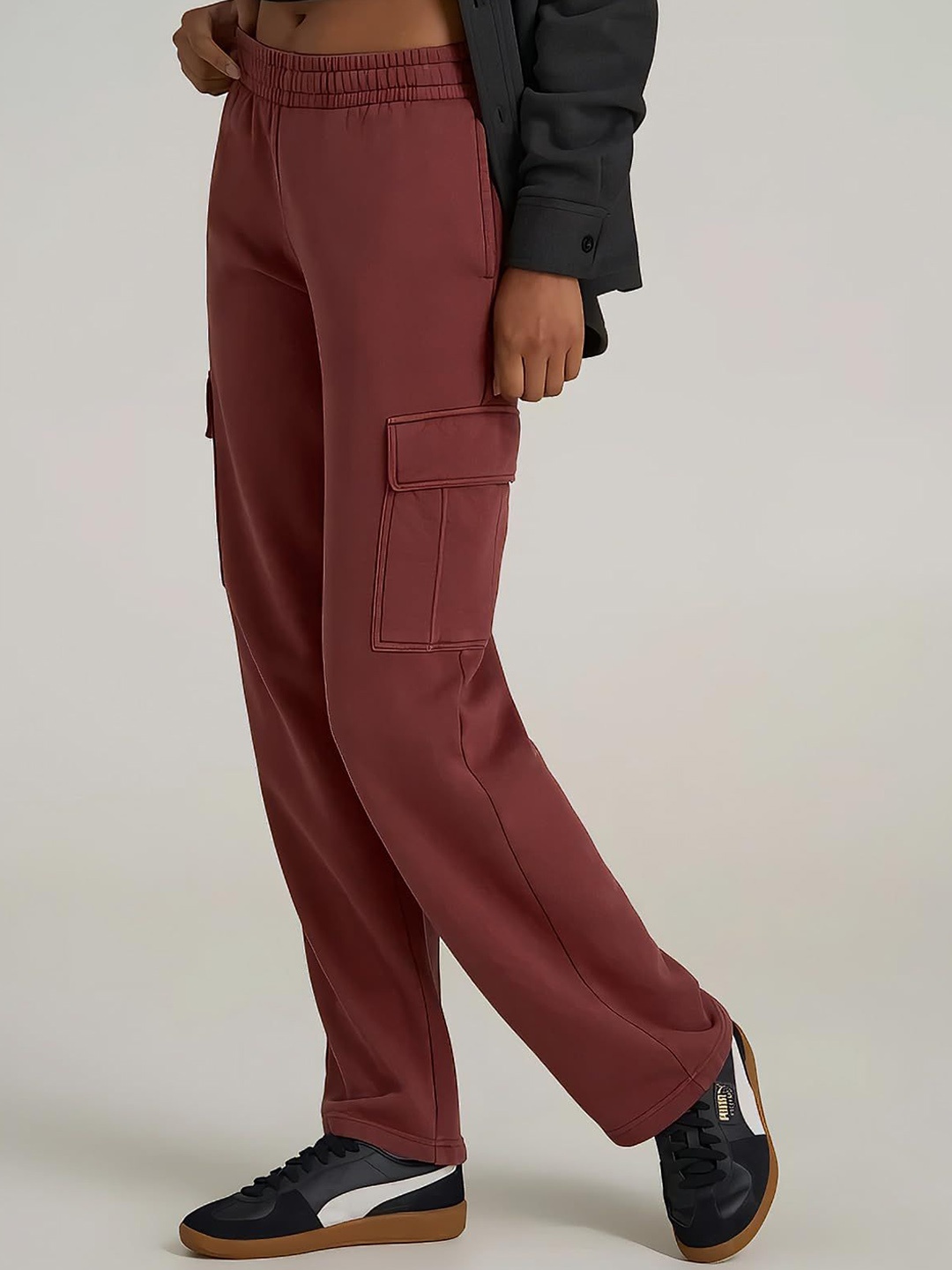 

BENZOS Women Cotton Mid Rise Track Pants, Brown
