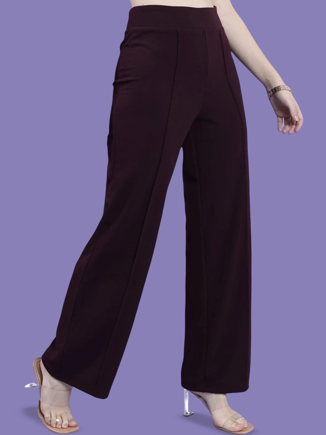 

BENZOS Women High-Rise Flared Trousers, Purple