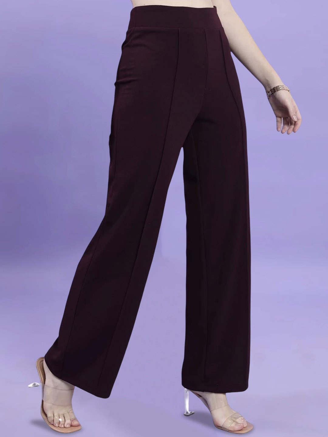 

BENZOS Women Cotton Slip On High Rise Trouser, Purple