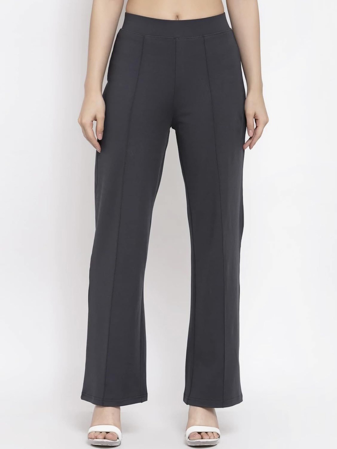 

BENZOS Women Cotton High Rise Trouser, Grey