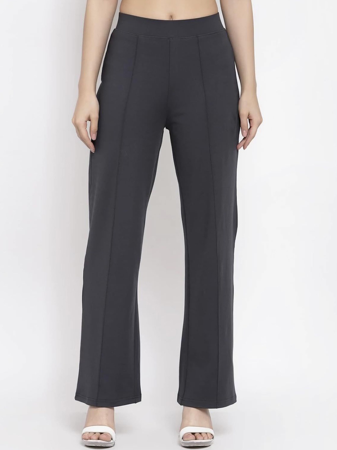 

BENZOS Women High-Rise Regular Trousers, Grey