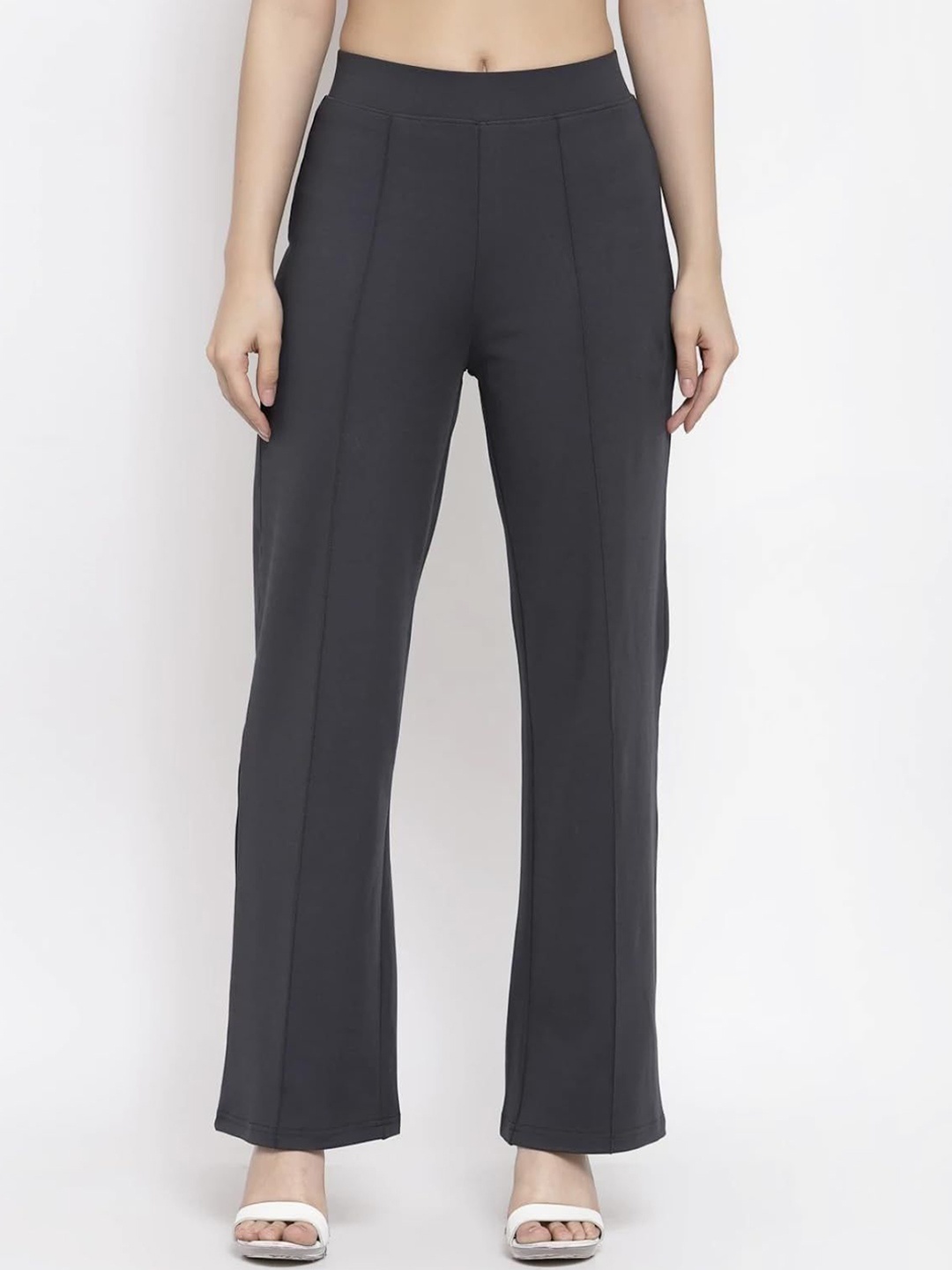 

BENZOS Women Mid-Rise Cotton Trousers, Grey