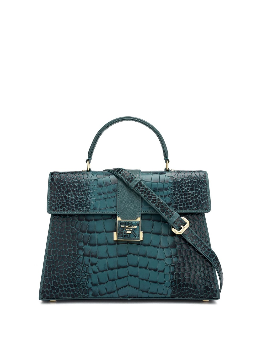 

Da Milano Leather Structured Satchel Bag, Sea green