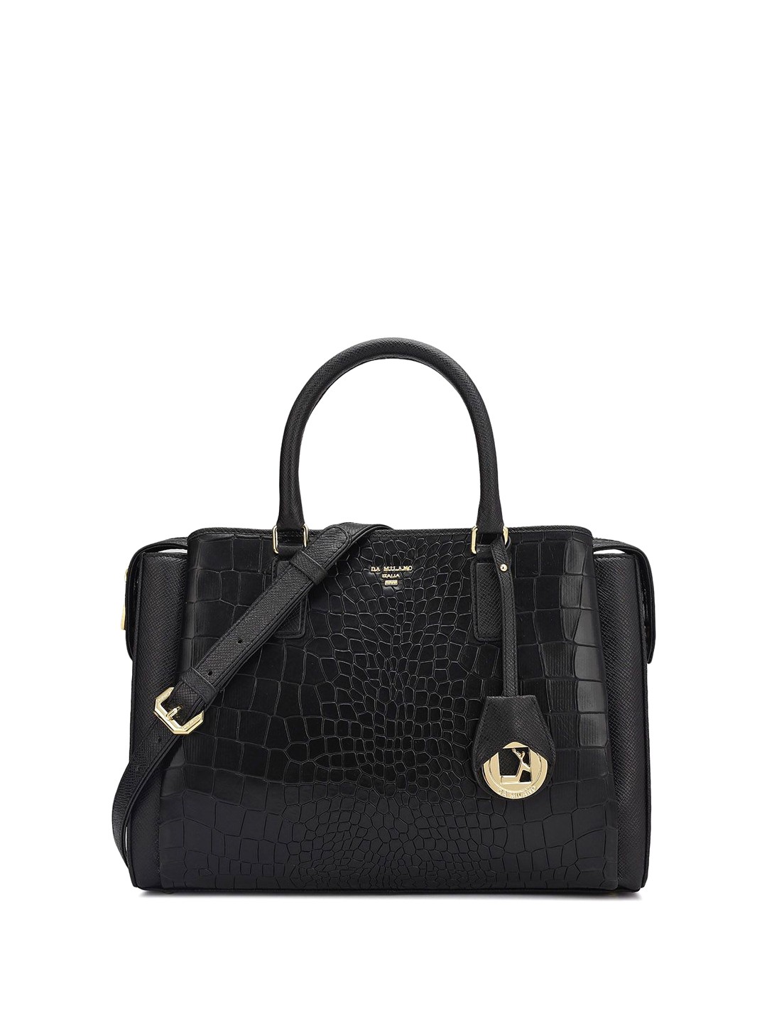 

Da Milano Textured Leather Swagger Handheld Bag, Black