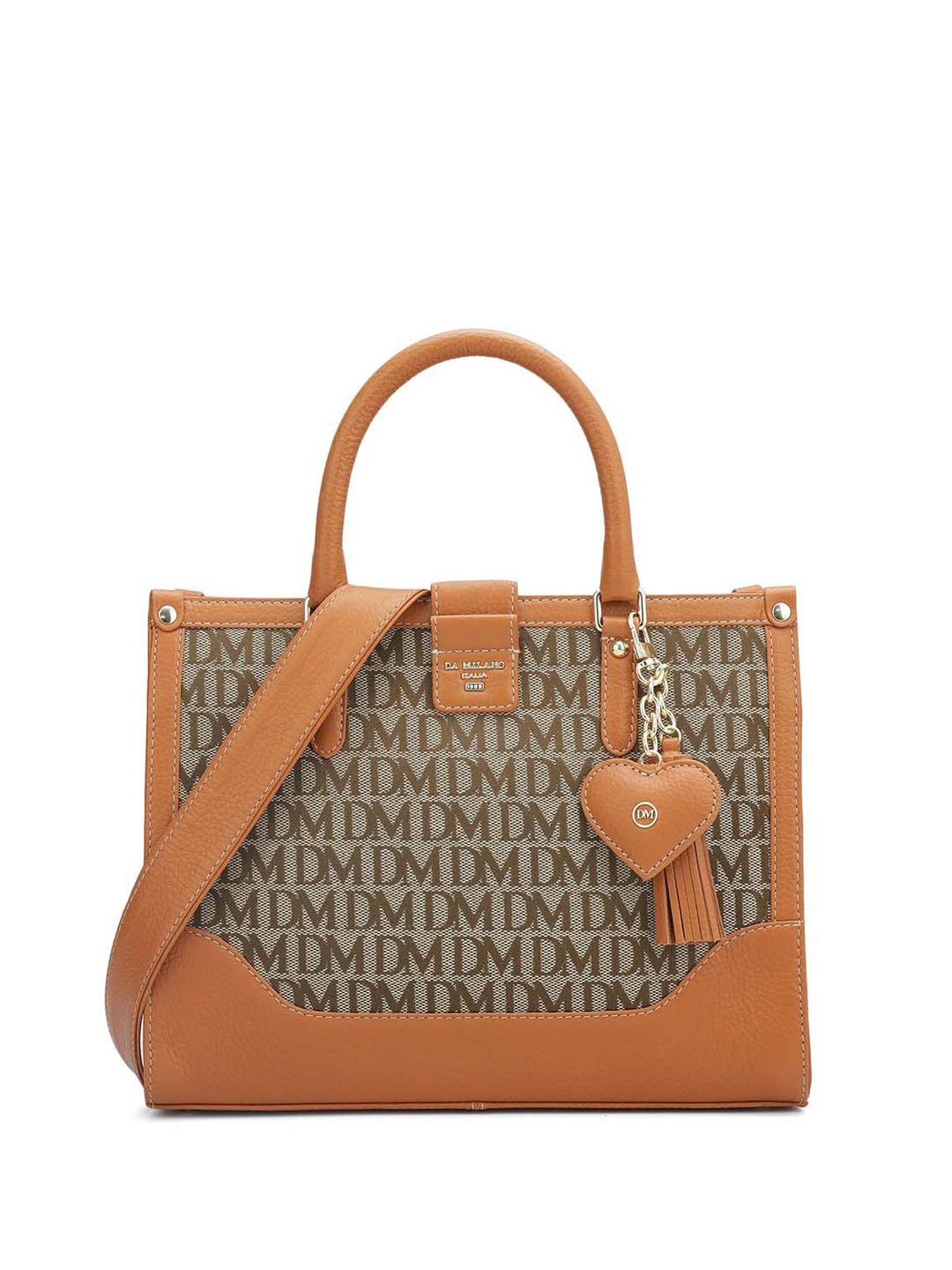 

Da Milano Typography Printed Leather Structured Handheld Bag, Orange