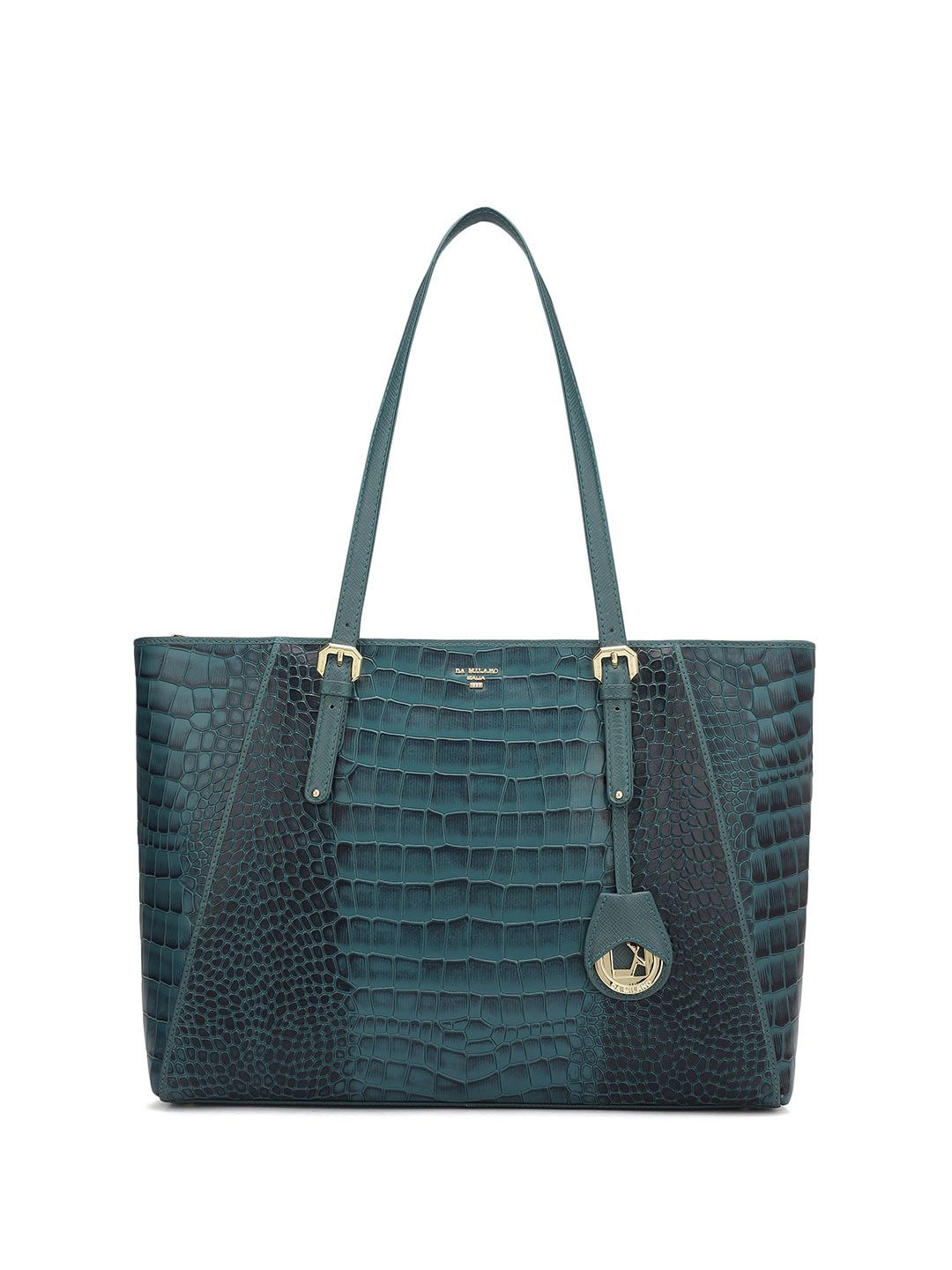 Da Milano Textured Leather Shopper Tote Bag, Sea green