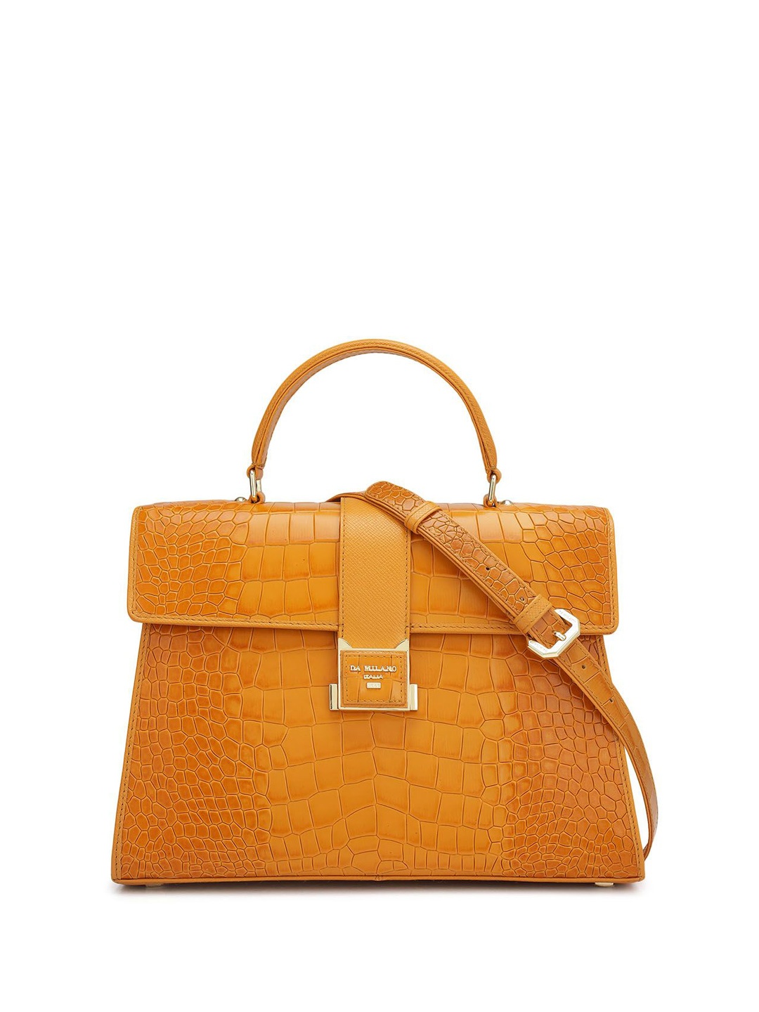 

Da Milano Textured Leather Structured Satchel Bag, Orange