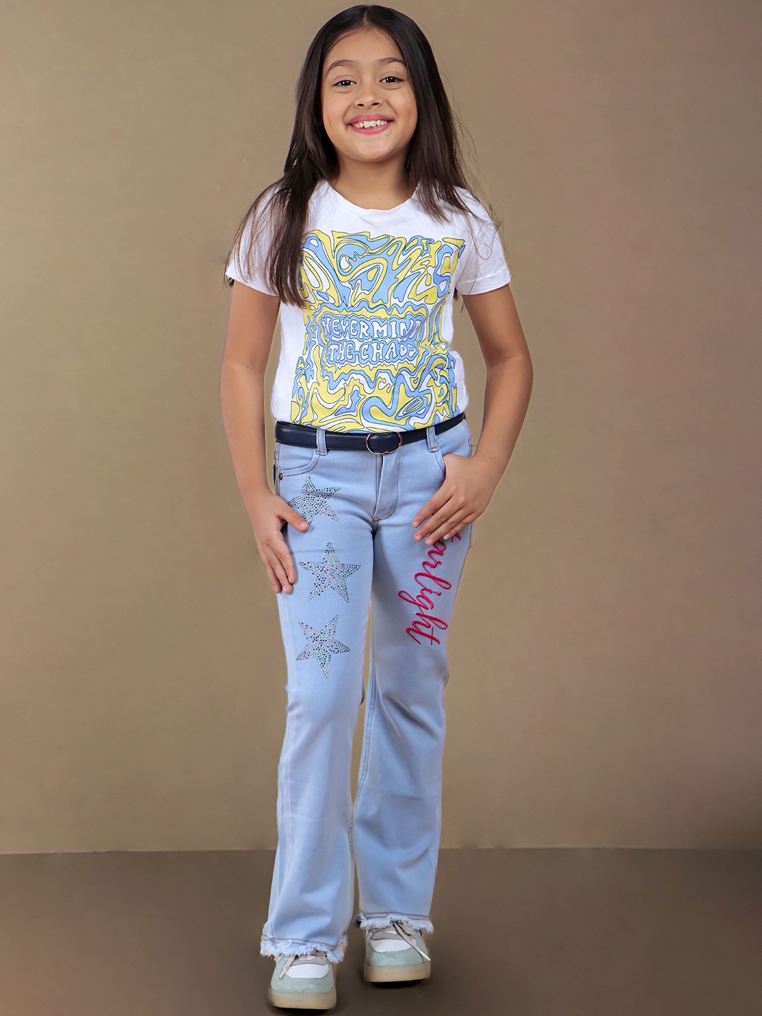 

Nino Togs Girls Flared Light Fade Mid-Rise Stretchable Jeans, Blue