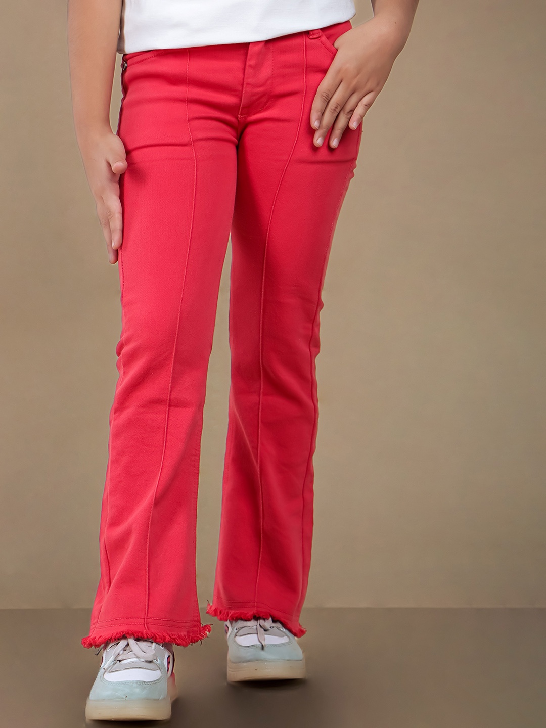 

Nino Togs Girls Flared Stretchable Jeans, Red