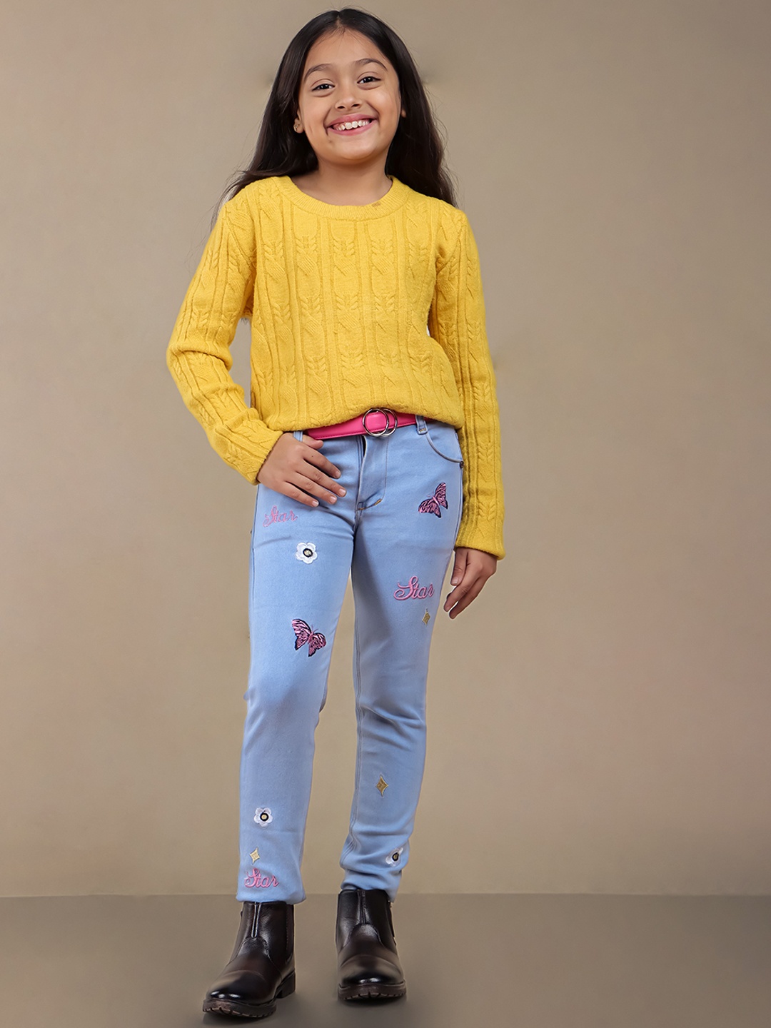 

Nino Togs Girls Slim Fit Embroidered Stretchable Jeans, Blue