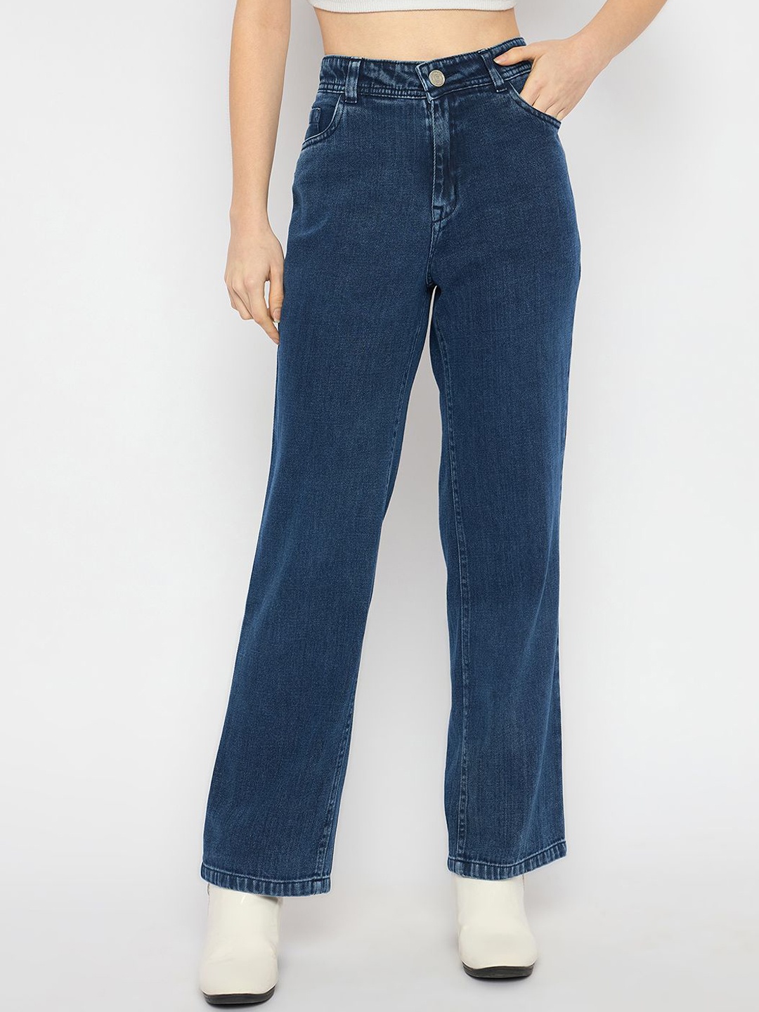 

Novio Women Comfort Wide Leg High-Rise Jeans, Navy blue