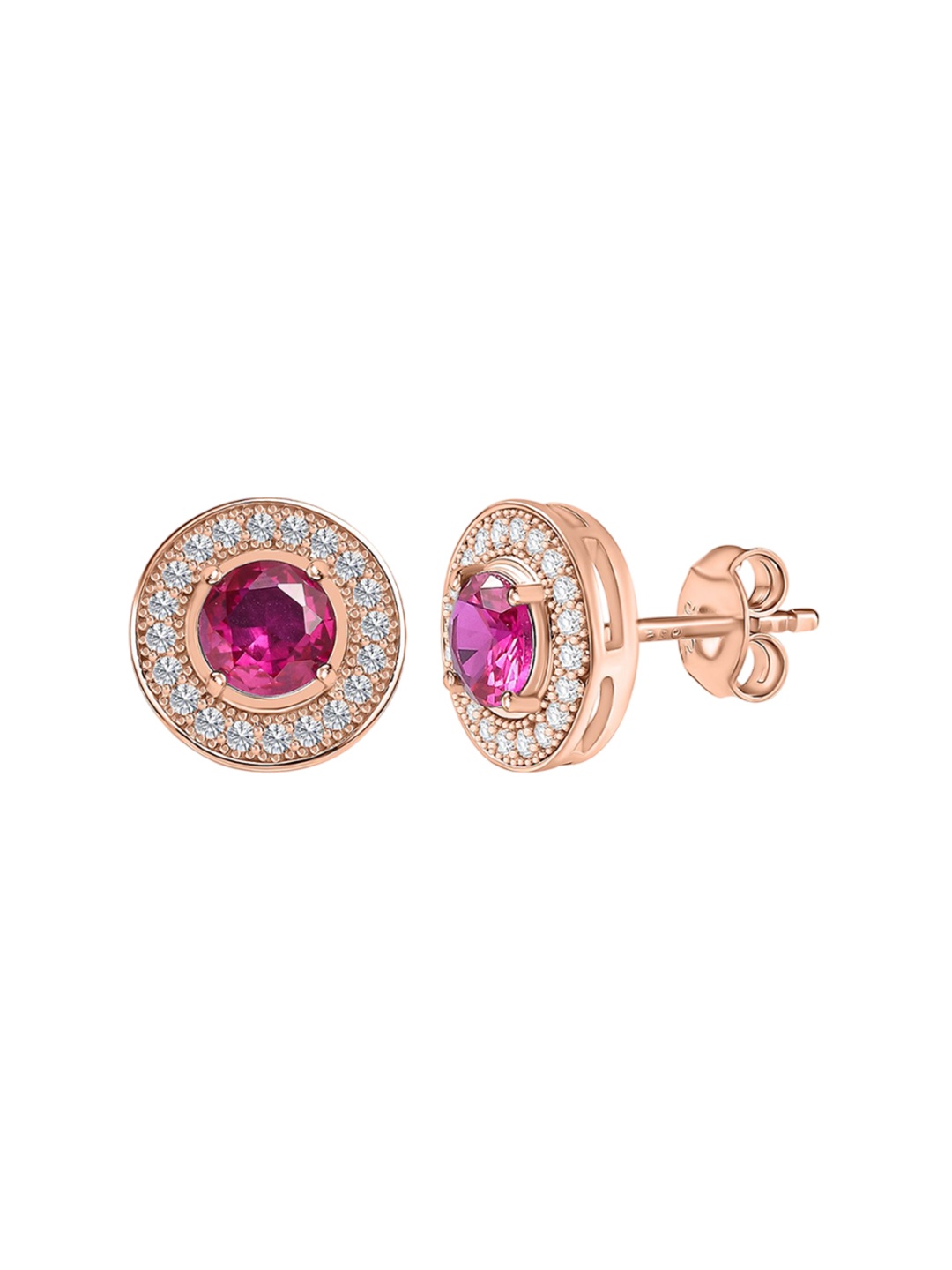 

Ornate Jewels 925 Sterling Silver 18K Rose Gold-Plated AD & Ruby Circular Halo Studs