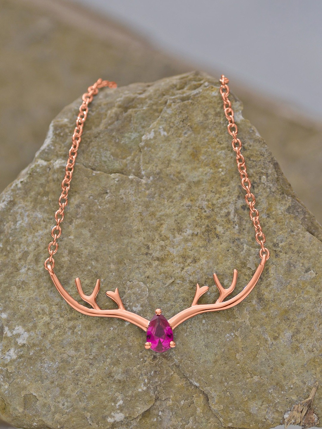 

Ornate Jewels 925 Sterling Silver Rose Gold-Plated Deer Stone Studded Chain