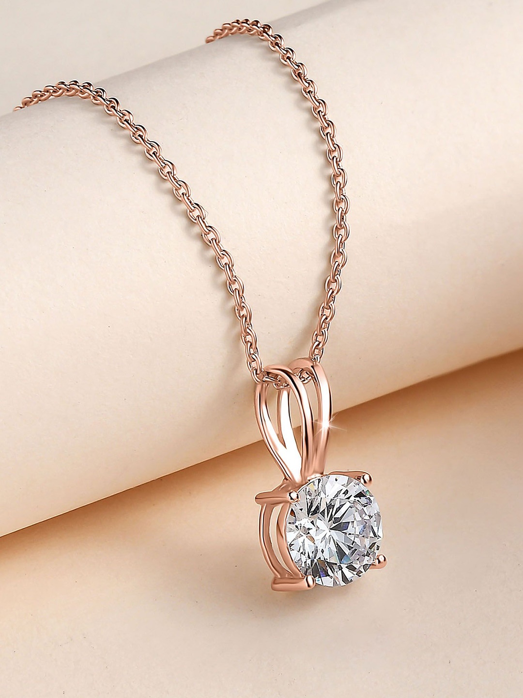 

Ornate Jewels 925 Sterling Silver 18K Rose Gold-Plated AD Solitaire Pendant With Chain