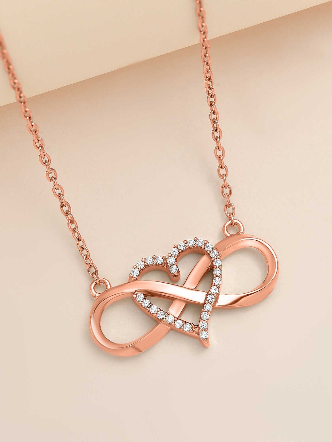 

Ornate Jewels 925 Sterling Silver 18K Rose Gold-Plated AD Heart Infinity Minimal Chain
