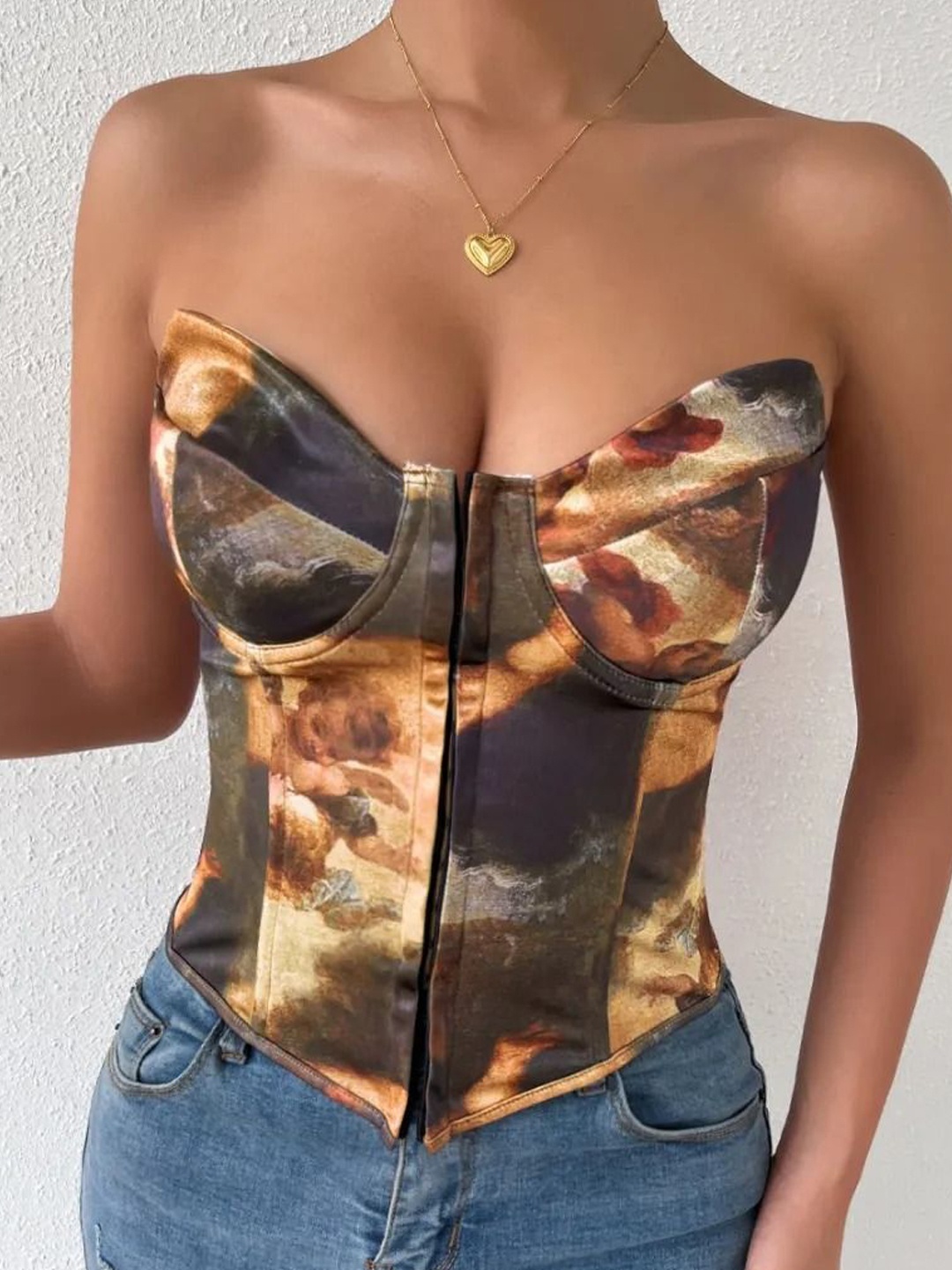 

SUPERVINTAGE Women Printed Renaissance Glam Corset, Brown